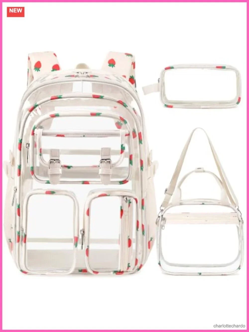 3-Piece Clear Backpack Set with Lunch Bag & Pencil Case, Stadium Approved